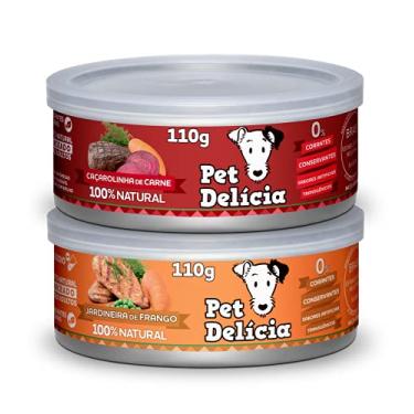 Imagem de Caixa mix com 9 unidades Caçarolinha de Carne 110g e 9 unidades Jardineira de Frango 110g Pet Delícia cães