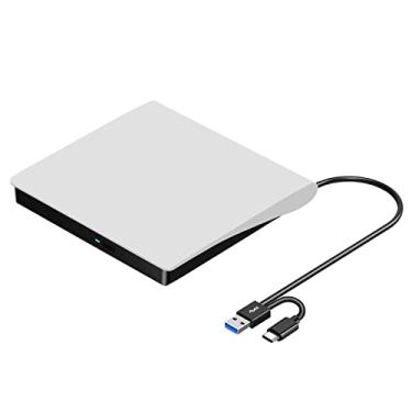 Imagem de ROOFULL Unidade externa de CD DVD para laptop Mac, USB 3.0 e leitor de CD USB-C e gravador de CD gravador leitor de disco óptico portátil ROM/RW para Apple MacBook Pro, iMac, Windows 11/10/8/7, PC de