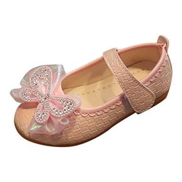 Imagem de Sandálias infantis modernas de verão para meninas sapatos casuais de fundo plano leve laço de fita de strass sólido infantil, rosa, 9 Toddler