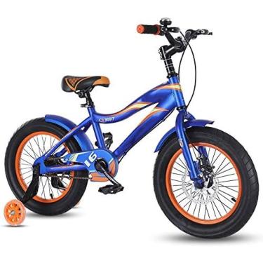 Imagem de Bicicletas Infantis De 16 Polegadas, Bicicleta Infantil De Aço Carbono Alto Com Roda De Treinamento Presente Para Meninos E Meninas De 4 A 8 Anos,Azul,HaoAMZ