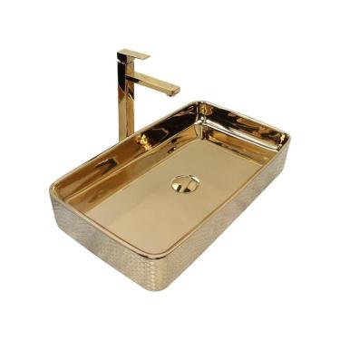 Imagem de Cuba Pia Louça Cerâmica Apoio Banheiro 61X35Cm Luxo Gold