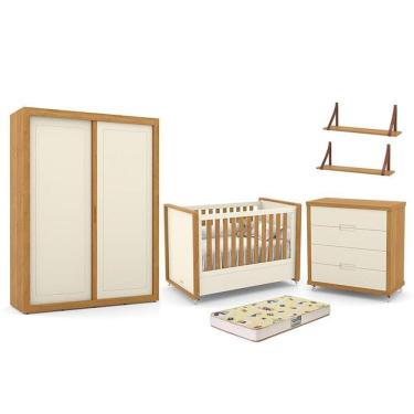 Imagem de Dormitório Tutto New 2 Portas, Cômoda, Berço com Colchão D18 e Prateleiras - Matic Móveis 