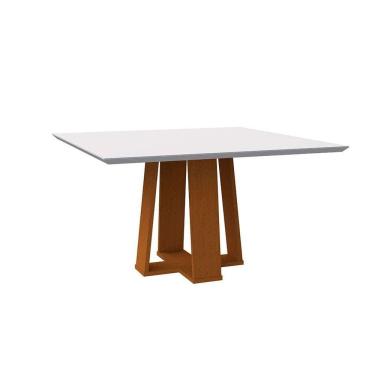 Imagem de mesa de jantar quadrada com tampo de vidro valencia off white e ype 135 cm