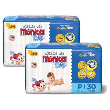 Imagem de Kit 2 Fraldas Turma da Mônica Baby Jumbo P com 30un cada