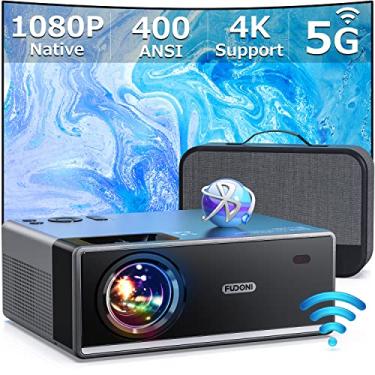 Imagem de FUDONI Projetor com WiFi 5G e Bluetooth, projetor externo 1080p 15000L com HDMI e USB, função de zoom de tela máxima de 300 polegadas para filmes e jogos, compatível com TV Stick/telefone/laptop