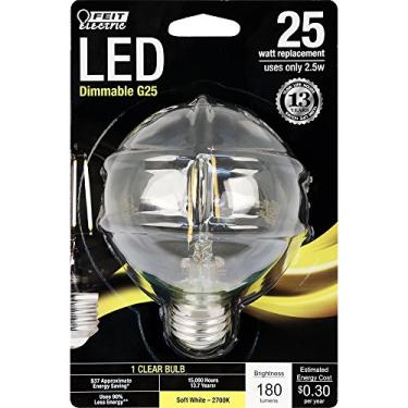 Imagem de Feit Electric - Lâmpada globo G25 branca macia equivalente (2700K) com filamento de vidro transparente decorativa LED regulável 25W (BPG2525/827/LED)