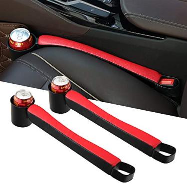 Imagem de Supin 2 preços Almofada de enchimento de lacuna de assento de carro console de couro PU organizador de bolso lateral e um copo para celular carteira chave de moeda (preto + vermelho)