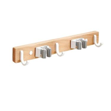 Imagem de Suporte de parede para vassoura e esfregão, organizador de ferramentas de armazenamento, ganchos de madeira, cabides de parede automáticos para cozinha, jardim, lavanderia, i