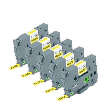 Imagem de Compatível P Touch Label Tape Pacote com 5 TZ621 TZo 621 TZ TZe Preto sobre Amarelo Cartucho de 9 mm Label Orison Autoadesivo 3/8" Recargas de cassete 0,35" x 26,2 pés (8 m)
