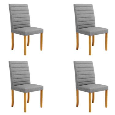Imagem de Kit 4 Cadeiras de Sala de Jantar Estofadas Veiga Madeira Maciça Linho Cinza G78 - Gran Belo