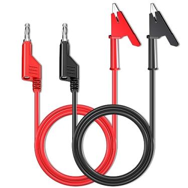 Imagem de Goupchn Plugues banana empilháveis de 4 mm para clipes jacaré de crocodilo Fios de teste Fio de cabo flexível 2 peças vermelho preto 3,3 pés/1 m para teste elétrico de multímetro
