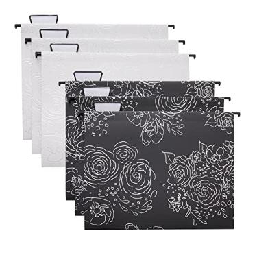 Imagem de Fei Bi Pacote com 6 pastas de arquivos suspensas, organizador de arquivos, tamanho carta, corte 1/5, abas ajustáveis decorativas para casa, escritório, escola, sala de aula, douramento 23,6 cm x 12,8