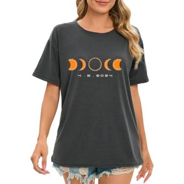 Imagem de Camiseta feminina PKDong Total Solar Eclipse 2024 com estampa gráfica divertida de eclipse de sol, camisetas femininas casuais soltas de verão, Z03 Cinza escuro, G