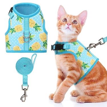 Imagem de BINGPET Peitoral para gatos – com guia incluída – Arnês de malha ajustável para gatos, cachorros, colete ajustável para gatos, abacaxi