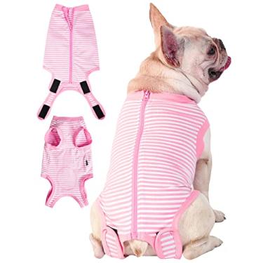 Imagem de SyChien Terno de recuperação rosa para cães para spay feminino grande, terno de cirurgia para cães machos, rosa estreito - branco G