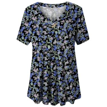 Imagem de U.Vomade Blusas femininas plus size de manga curta, túnica rodada de verão, M-4GG, Cor 375, 4X