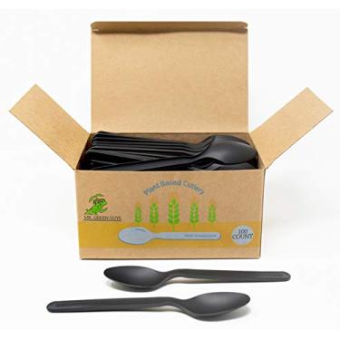 Imagem de Colheres pesadas descartáveis compostáveis – 100 colheres CPLA – colheres compostáveis ecológicas feitas de amido de milho