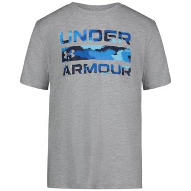 Imagem de Under Armour Camiseta de manga curta para meninos ao ar livre, gola redonda, Camuflagem Dissolve Cinza, GG