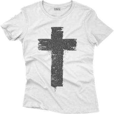 Imagem de Camiseta Algodão Feminina cristã evangélica cruz worned Tamanho:P;Cor:Branco