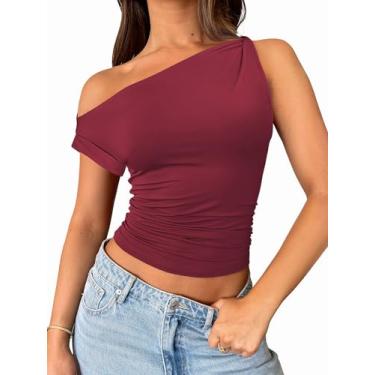 Imagem de ANRABESS Camiseta regata feminina com ombros de fora, sem mangas, sexy, justa, justa, para sair, Y2K, roupas de treino de verão 2024, Vermelho, P