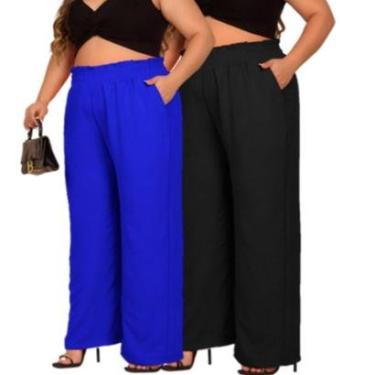 Imagem de Kit 2 Calças Pantalona Wide Leg Parachute Balão Plus Size Casual Verão Linha Luxo-Feminino