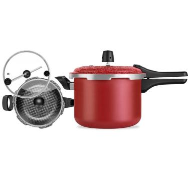 Imagem de Kit Panelas de Pressão Com 3 Tampas Vermelho Conjunto Versátil Patolux