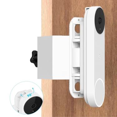 Imagem de Suporte ajustável antifurto para campainha Google Nest (bateria), suporte sem broca para câmera Google Doorbell, ângulo ajustável (45° esquerda e direita) para locatários de apartamento, branco