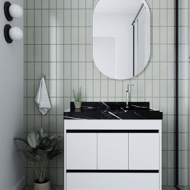 Imagem de Gabinete/toucador para Banheiro Anna 80cm com Cuba Esculpida em Porcelanato Branco