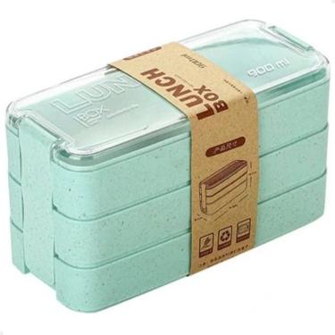Imagem de Marmita Fitness Lunch Box 900ml 3 Divisórias Pote Mantimento Bento 3 em 1 Lorben
