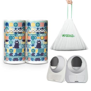 Imagem de Sacos de caixa de areia compatíveis com CATLINK Caixa de areia autolimpante Scooper Young e Luxury, 50 sacos de caixa de areia automática, sacos de lixo de substituição com cordão, 65 cm x 40 cm