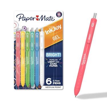 Imagem de Paper Mate Canetas de gel InkJoy Bright ponta média (0,7 mm) retrátil sortidas opaca pacote com 6 unidades de aderência confortável cores vivas