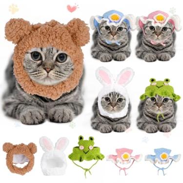 Imagem de FACULX Chapéu de gato de 5 peças, chapéus de gato apenas para gatos com alça adesiva ajustável ou corda, chapéus de capacete de gato para gatos com orifícios de orelha, chapéu de aniversário de gato