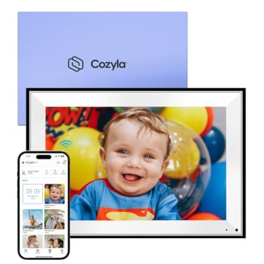 Imagem de Molduras digitais Cozyla WiFi para enviar fotos e vídeos via Google Fotos, e-mail, navegador da web, aplicativo de telefone Instagram, armazenamento ilimitado, porta-retratos digitais, porta-retratos