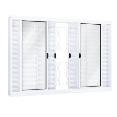 Imagem de Janela de Aço Veneziana de Correr 100x150cm 6 Folhas com Grade Mosaico