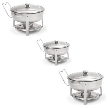 Imagem de Kit 3 Rechaud Redondo 7L Banho Maria Aço Inox Suporte Tampa - Ipe Cozi