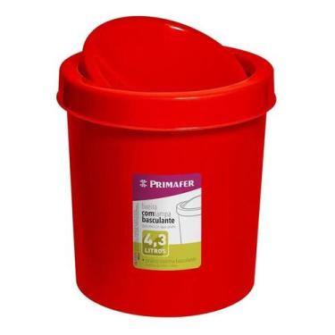 Imagem de Lixeira basculante 4,3l plastico reforçado vermelho pr1017 primafer