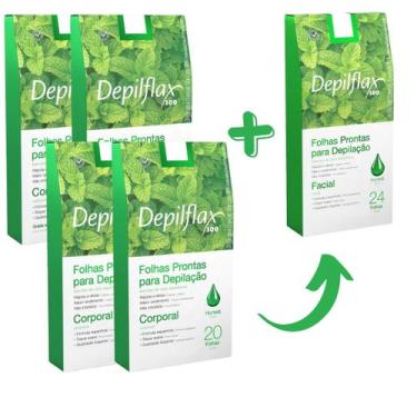 Imagem de Kit Depilação Completa Depilflax 4 Corporal + 1 Facial Folhas Prontas 