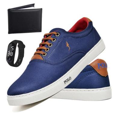 Imagem de Sapatênis Masculino Casual Confortável + Carteira + Relógio - Polo Blu