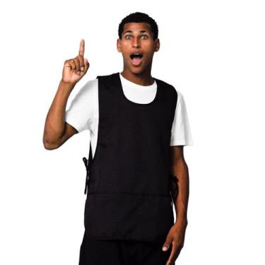 Imagem de Avental Bata Oxford Liso Preto Frente e Costa Com 2 Bolsos LojaLoja