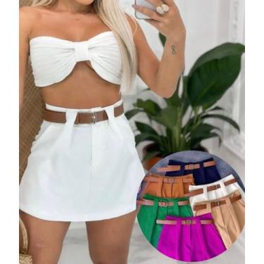 Imagem de Shorts Saia Curto Alfaiataria Chic Elegante com cinto Luxo Moda Femini