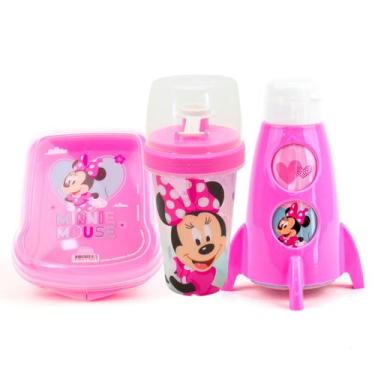 Imagem de Kit Minnei Garrafinha retro 500 ML , Sanduicheira Infantil e Mini Shak