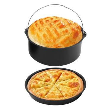 Imagem de 2 peças/conjunto de acessórios para fritadeira a ar, barril de bolo de fritadeira a ar, frigideira de ar, latas redondas de aço, frigideira de pizza, conjunto de acessórios para fritadeira para