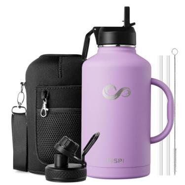 Imagem de Garrafa de água isolada de 1,8 l com alça, garrafas de água de aço inoxidável INSPI de 1,8 litro, frasco de viagem com tampa de bico de canudo e bolsa de transporte, copo de caneca, mantenha o frio