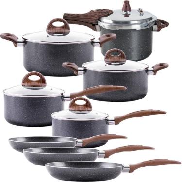 Imagem de Conjunto de Panelas de Indução Com Panela de Pressão Ceramic Life Granito 8 Peças - Brinox