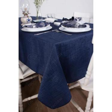 Imagem de Toalha de Mesa Quadrada em Tecido Jacquard Azul Marinho Falso Liso Tra