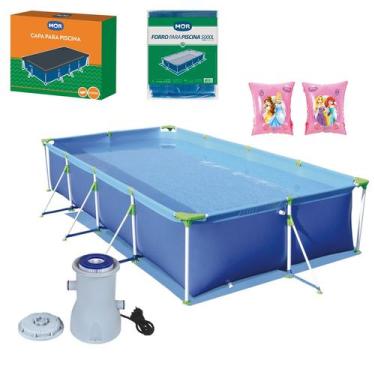 Imagem de Kit Piscina Premium 5000 Litros Capa Forro Filtro Boia Braço Princesas
