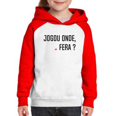 Imagem de Moletom Infantil Jogou onde fera - Foca na Moda, Branco, Vermelho, 6