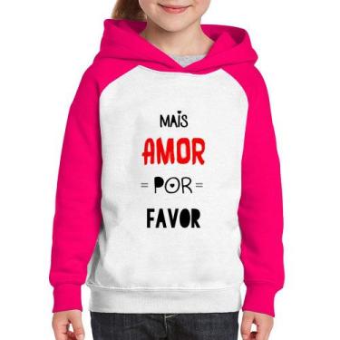 Imagem de Moletom Infantil Mais Amor Por Favor - Foca na Moda, Branco, Rosa, 6