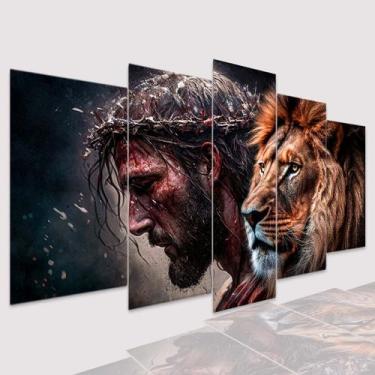 Imagem de Quadros Decorativos mosaico Leão Judá, Cristo e Fé - Dropx4
