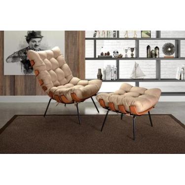 Imagem de Kit Poltrona Costela De Adão Kit E Pufe Base Fixa Em Aço E Madeira -Da